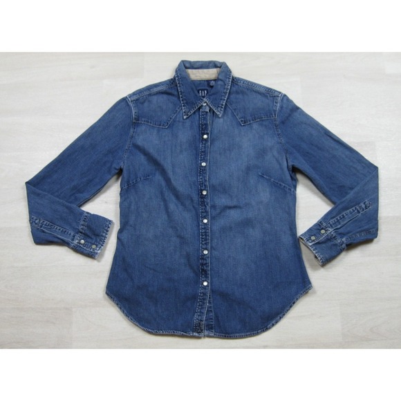 GAP Tops - Vintage Y2K GAP Denim Shirt Women's (M) Pearl Snap Long Sleeve Western